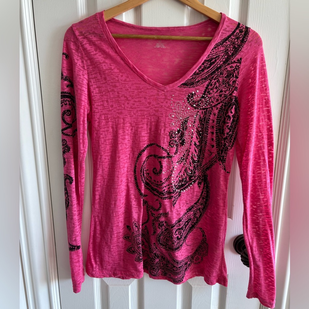 Roper Pink Paisley Long Sleeve Top